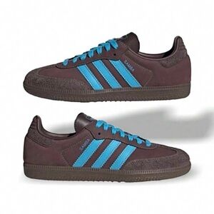 Adidas Samba Brown with Blue Stripes